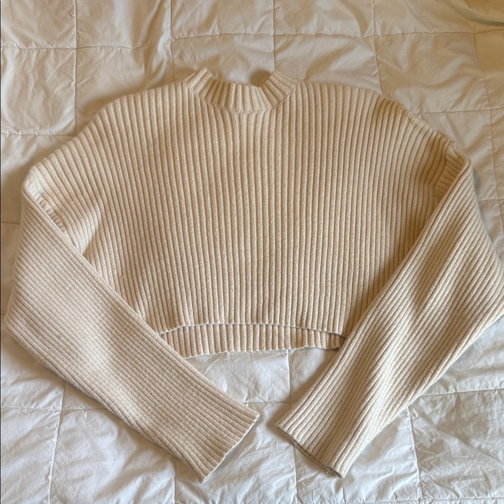 Cream Ribbed Women's Sweater